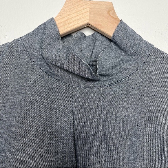 Tish Cox Women Blouse XXS Gray Ballon Sleeve Mock Neck Office Business Keyhole - Picture 9 of 10